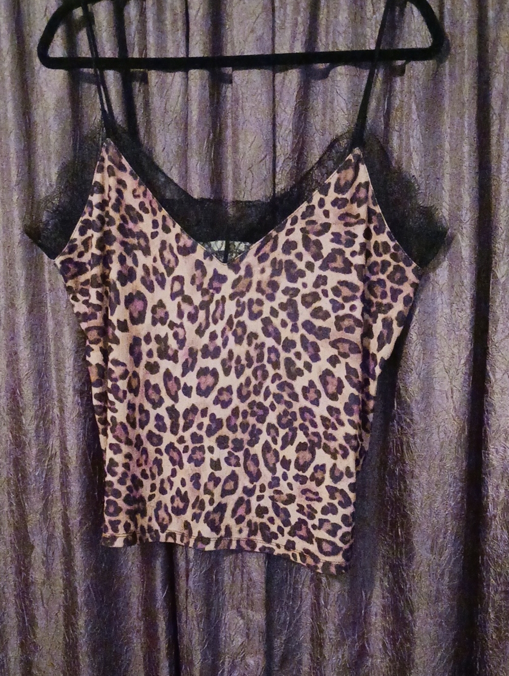Leopard Print Lace-Trim Cami Top - Brown/Black